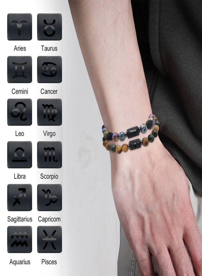 GRKZBKW 2Pcs Zodiac Bracelets for Women & Men, Natural Healing Gemstone Bracelets with Tiger Eye, Turquoise & Lava Rock, Protection & Grounding Crystals, Friendship Couples Bracelets Gifts（8mm） (Capricorn) - Image 2